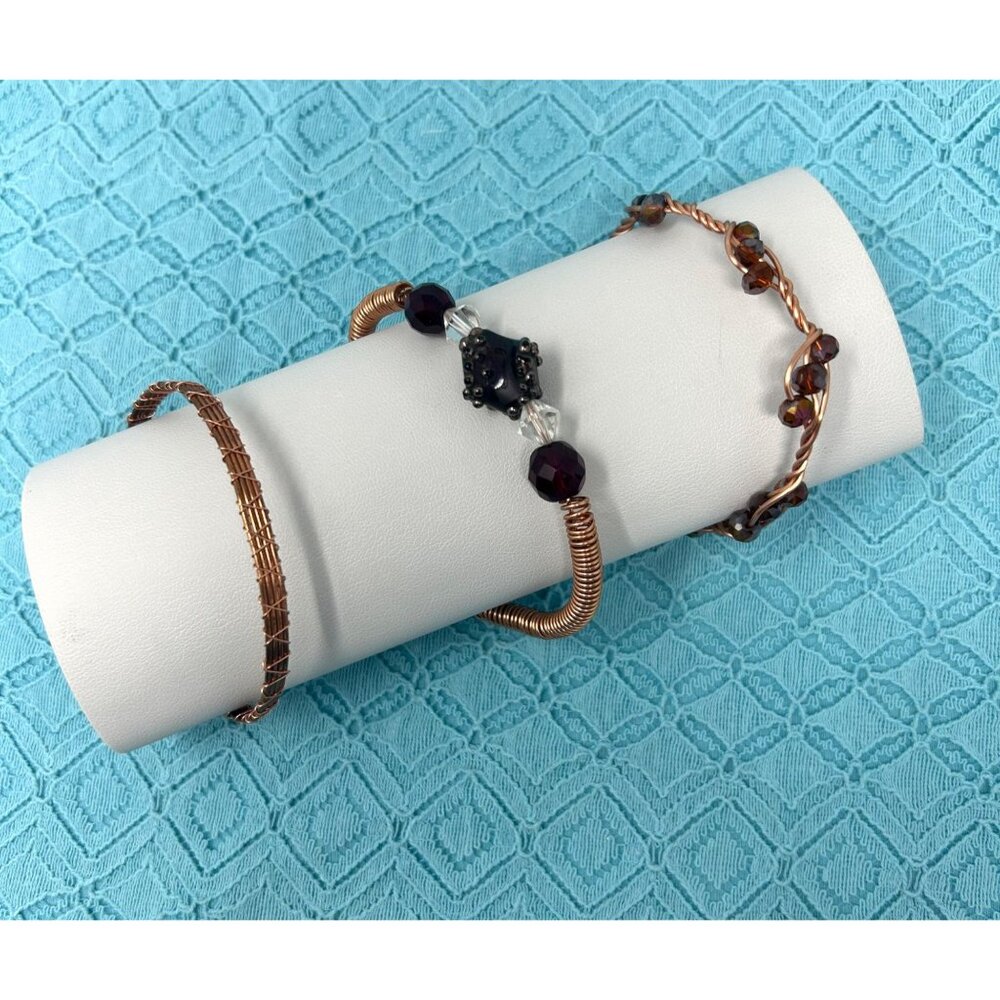 Three Handcrafted 1990s Vintage Copper Wire Bangle‎ Bracelets